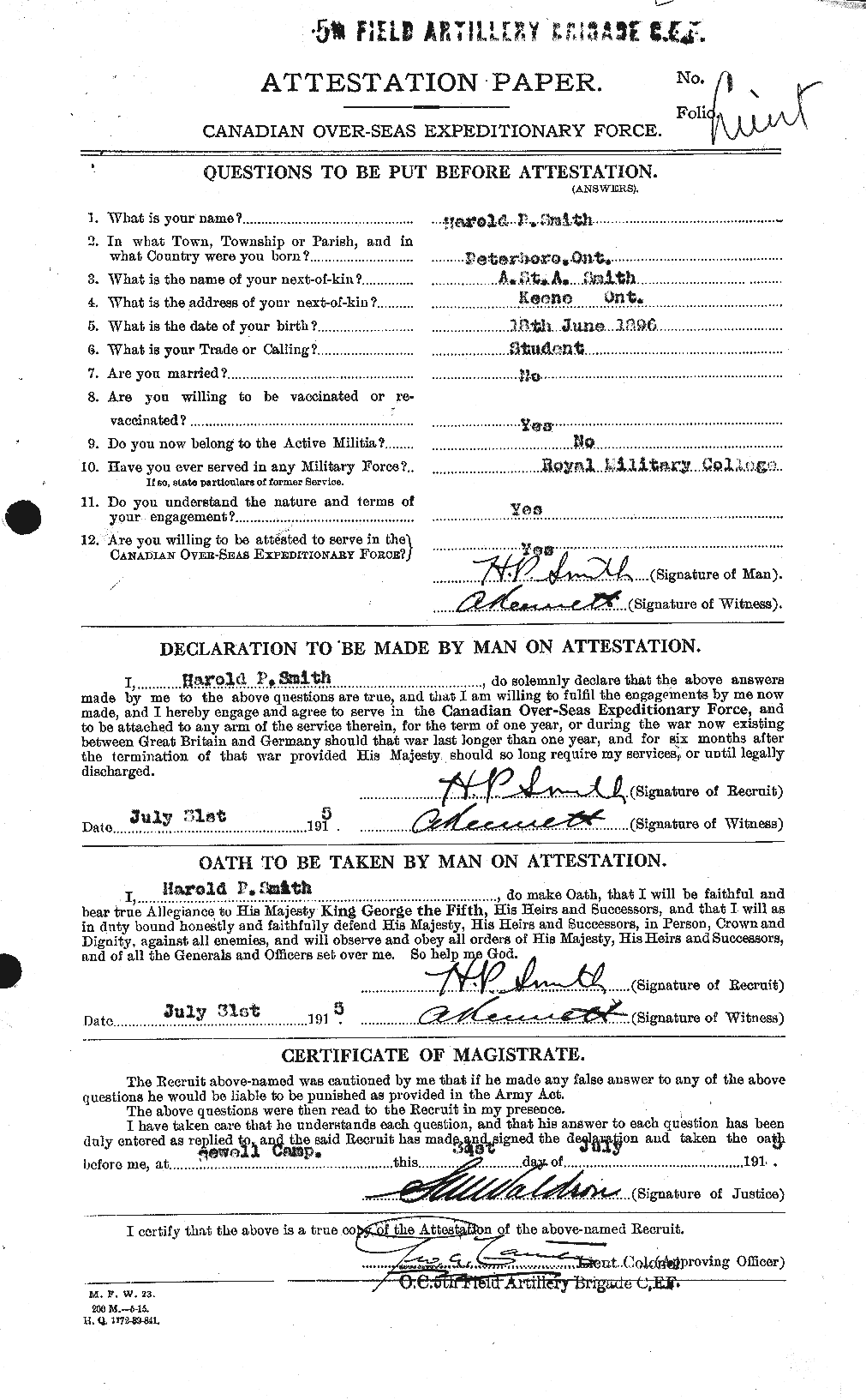 Dossiers du Personnel de la Première Guerre mondiale - CEC 106194a