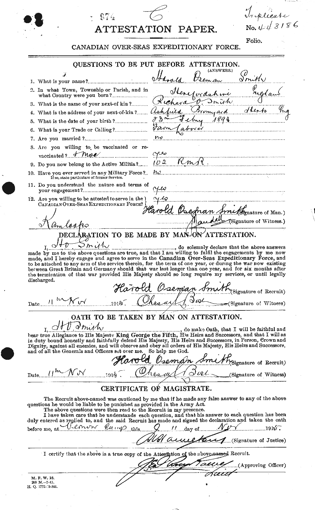 Personnel Records of the First World War - CEF 106195a
