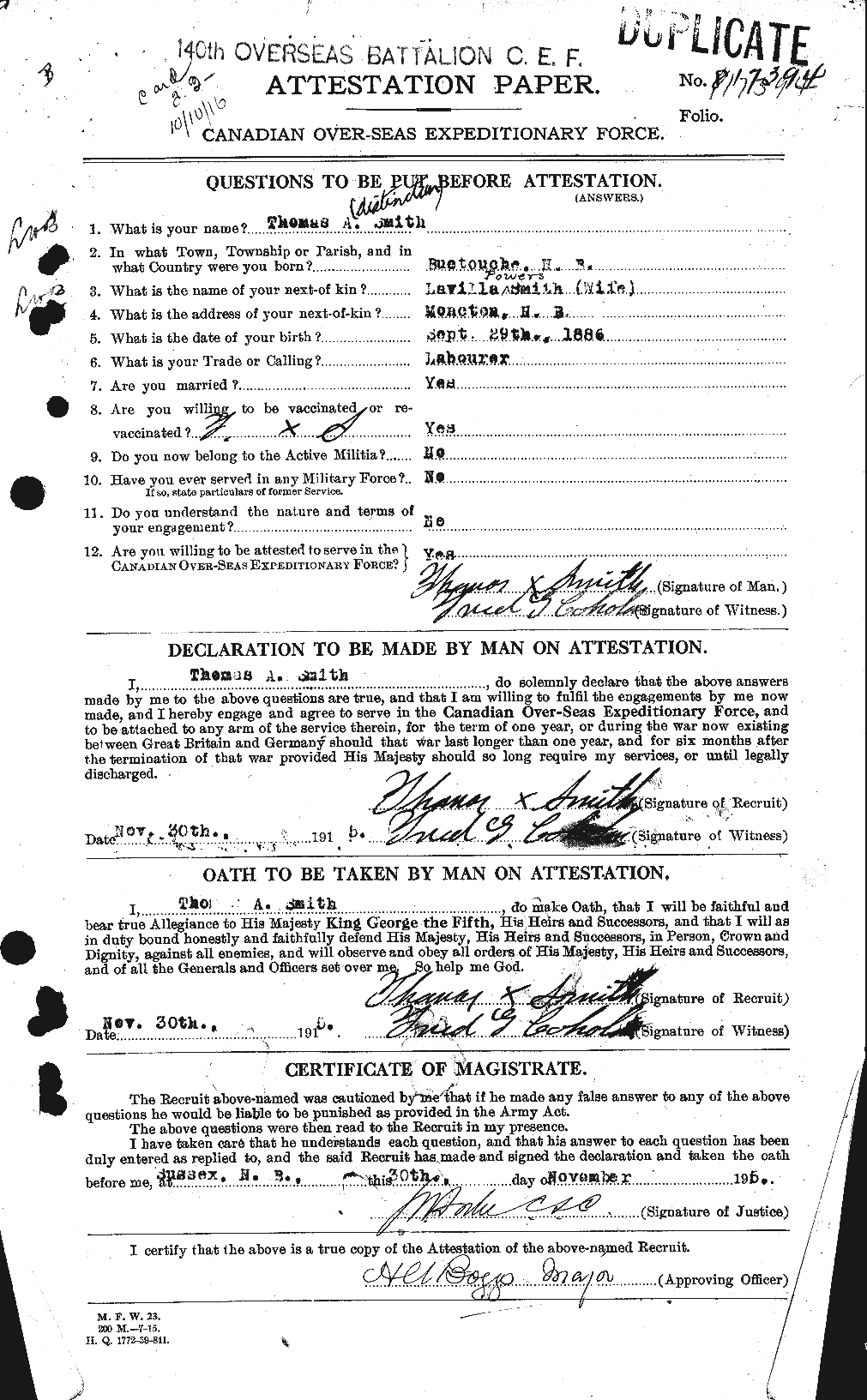 Dossiers du Personnel de la Première Guerre mondiale - CEC 106674a
