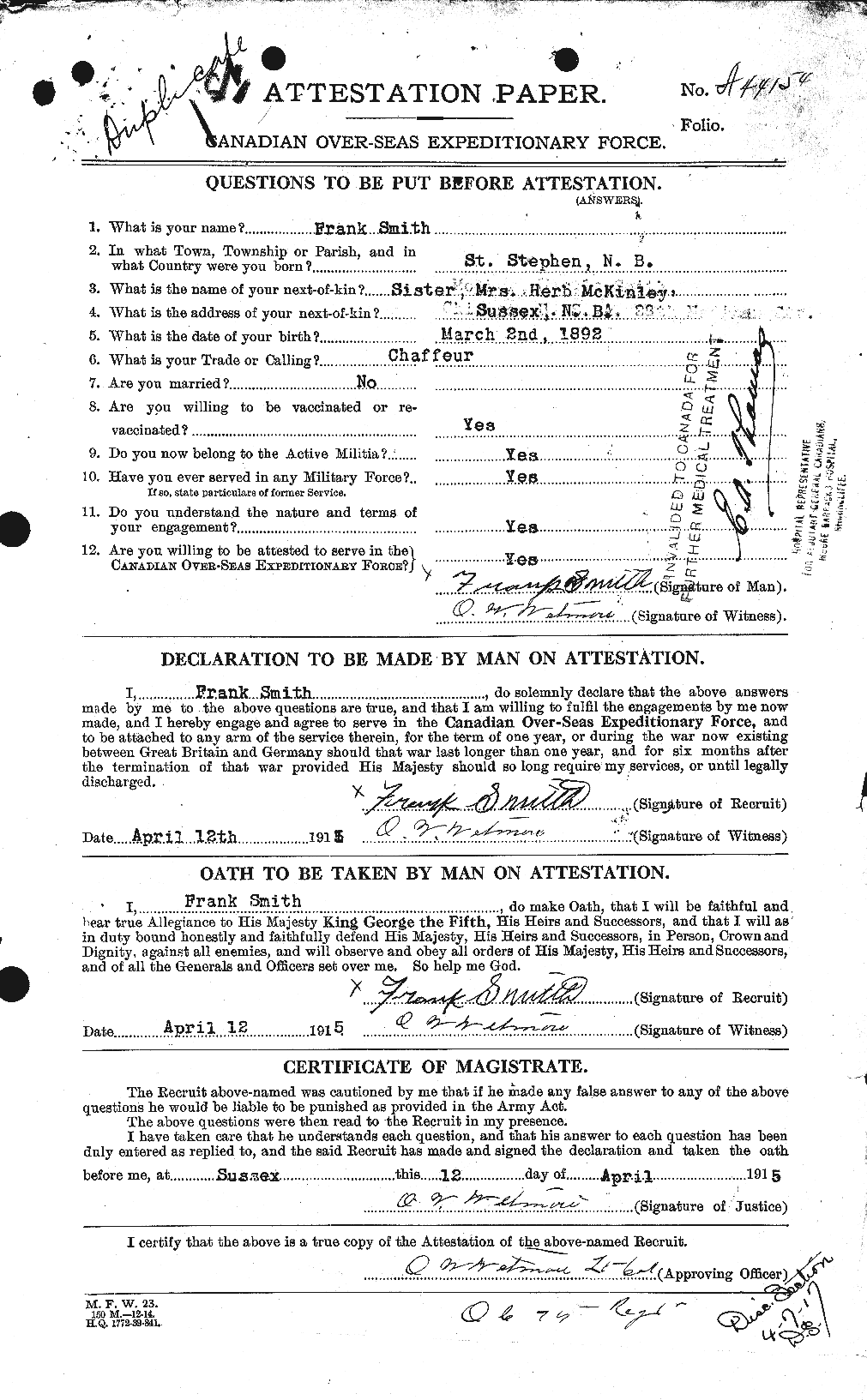 Personnel Records of the First World War - CEF 107023a