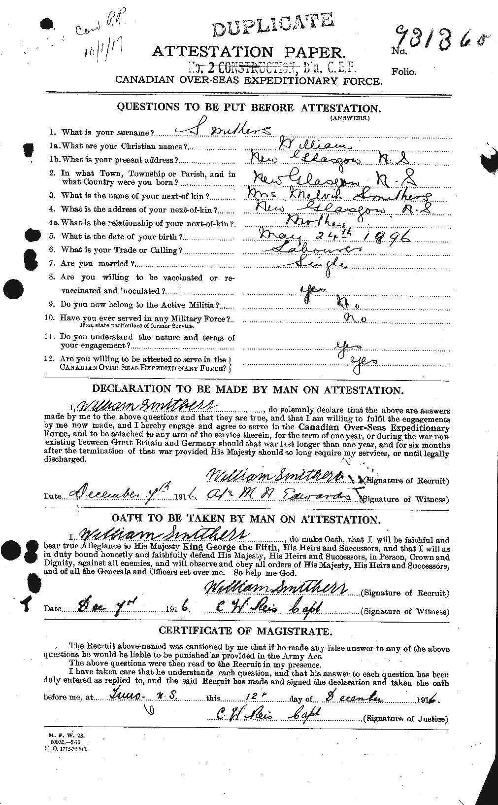 Personnel Records of the First World War - CEF 107218a