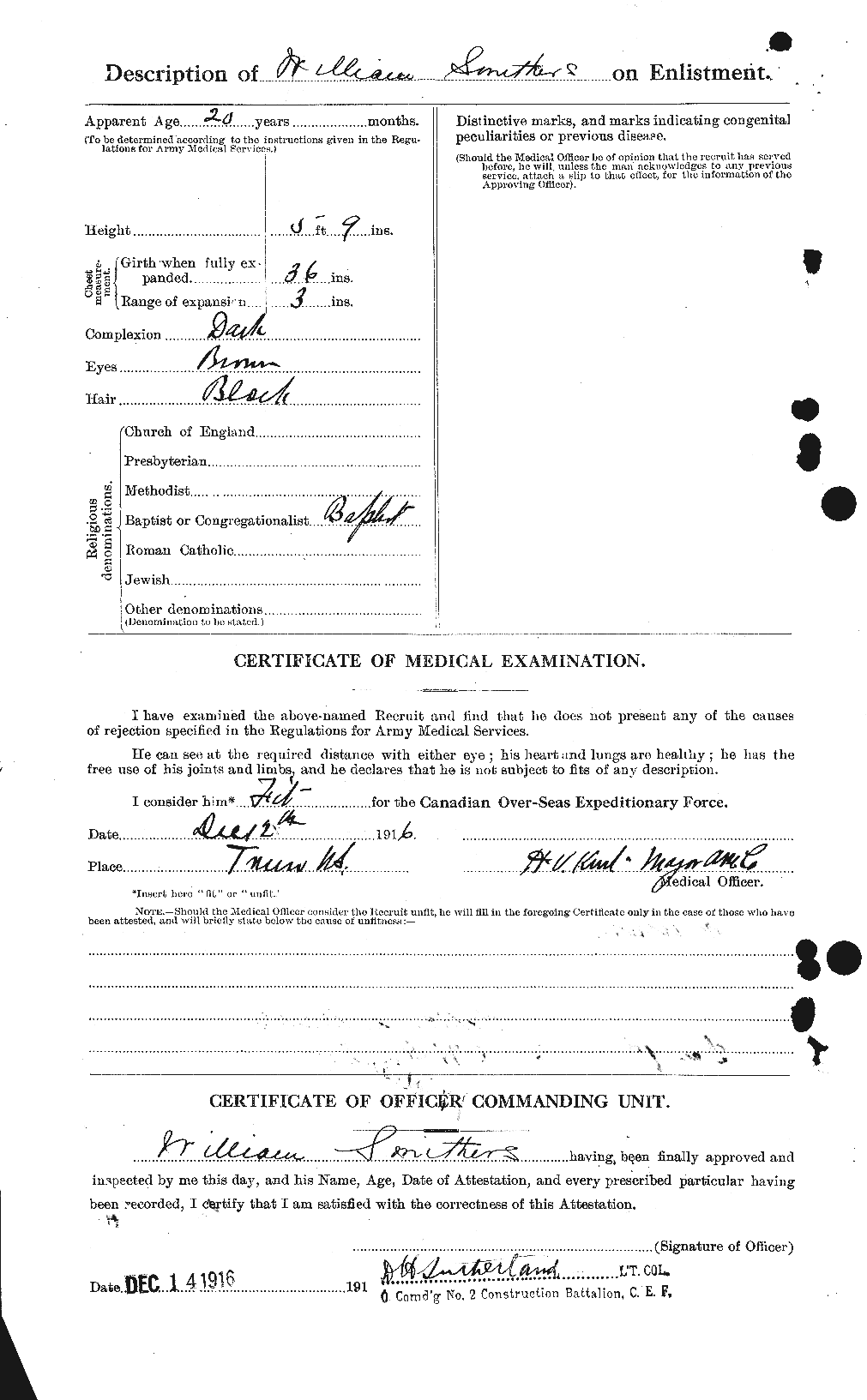 Dossiers du Personnel de la Première Guerre mondiale - CEC 107218b