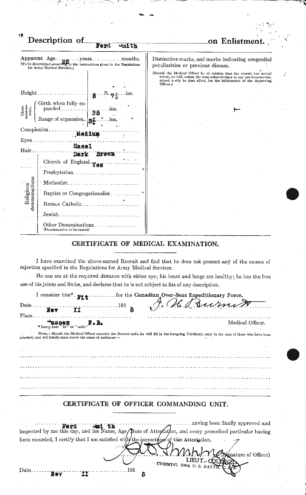 Dossiers du Personnel de la Première Guerre mondiale - CEC 107425b