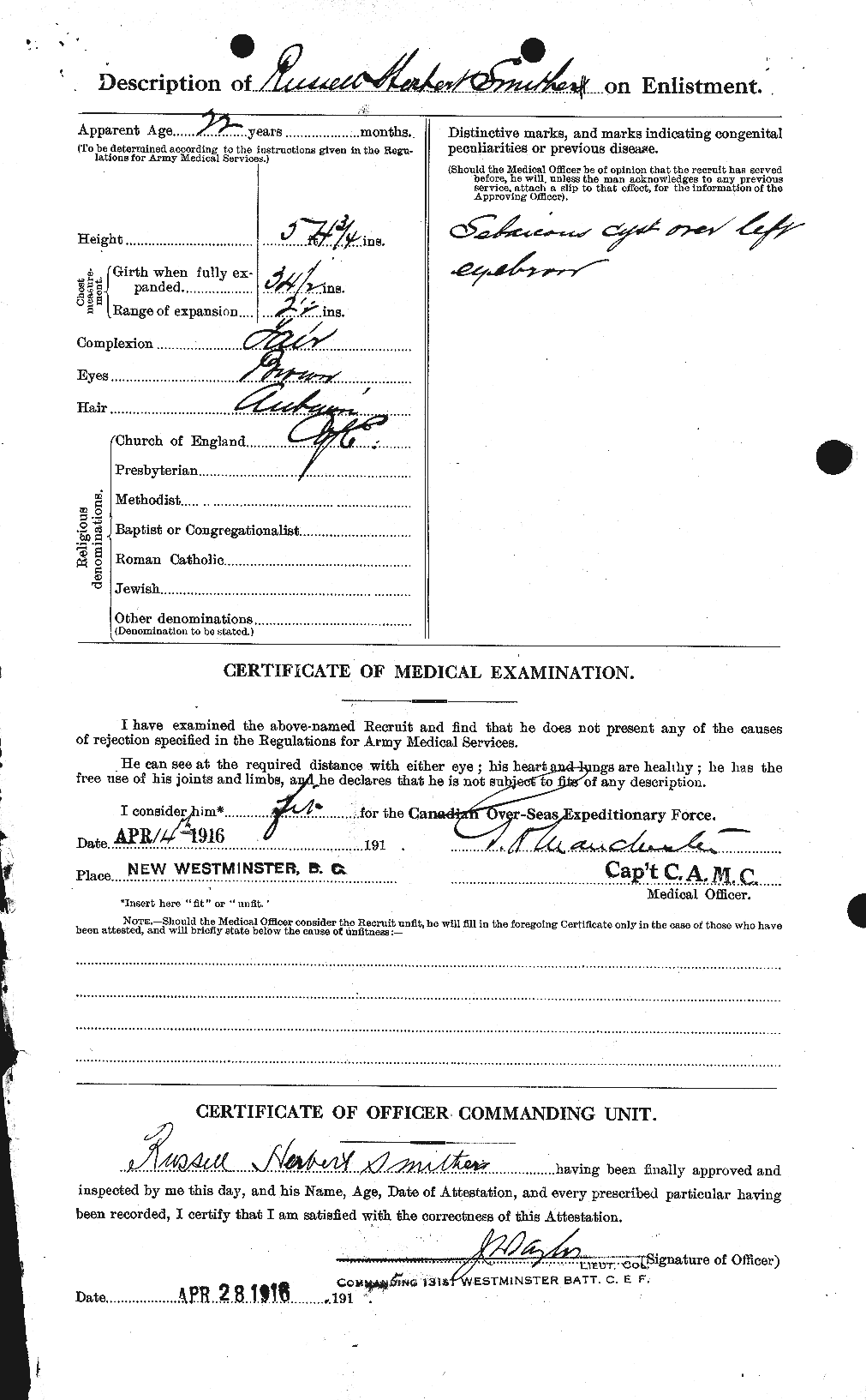 Dossiers du Personnel de la Première Guerre mondiale - CEC 107476b