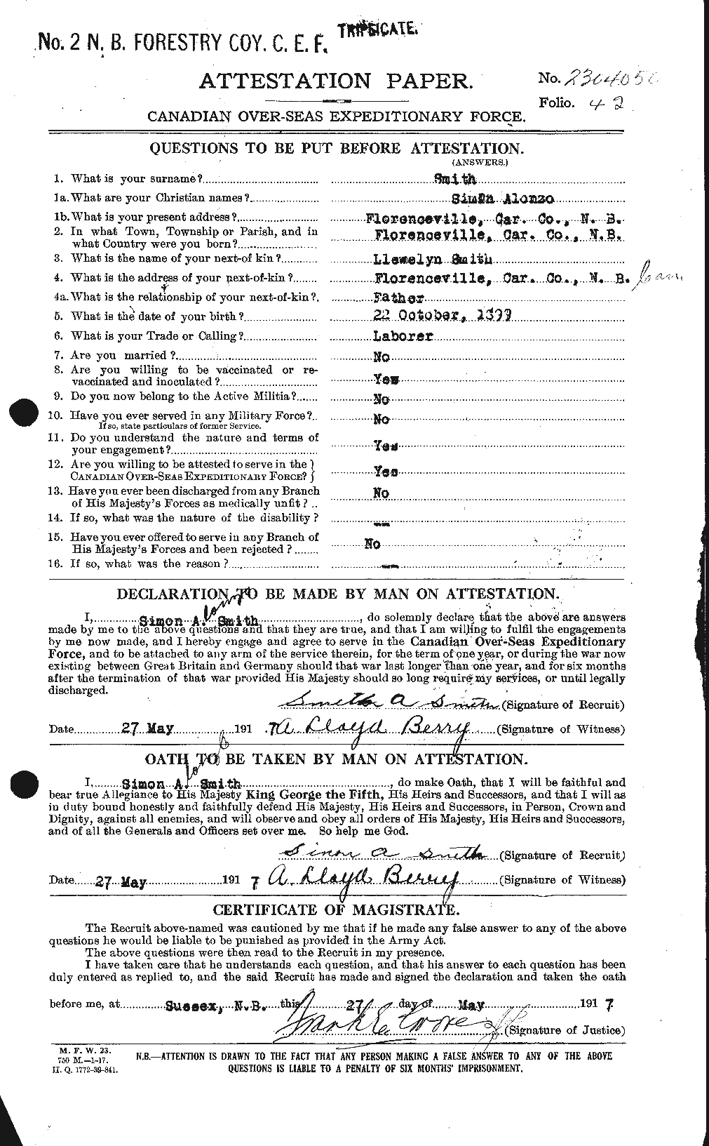 Dossiers du Personnel de la Première Guerre mondiale - CEC 107533a