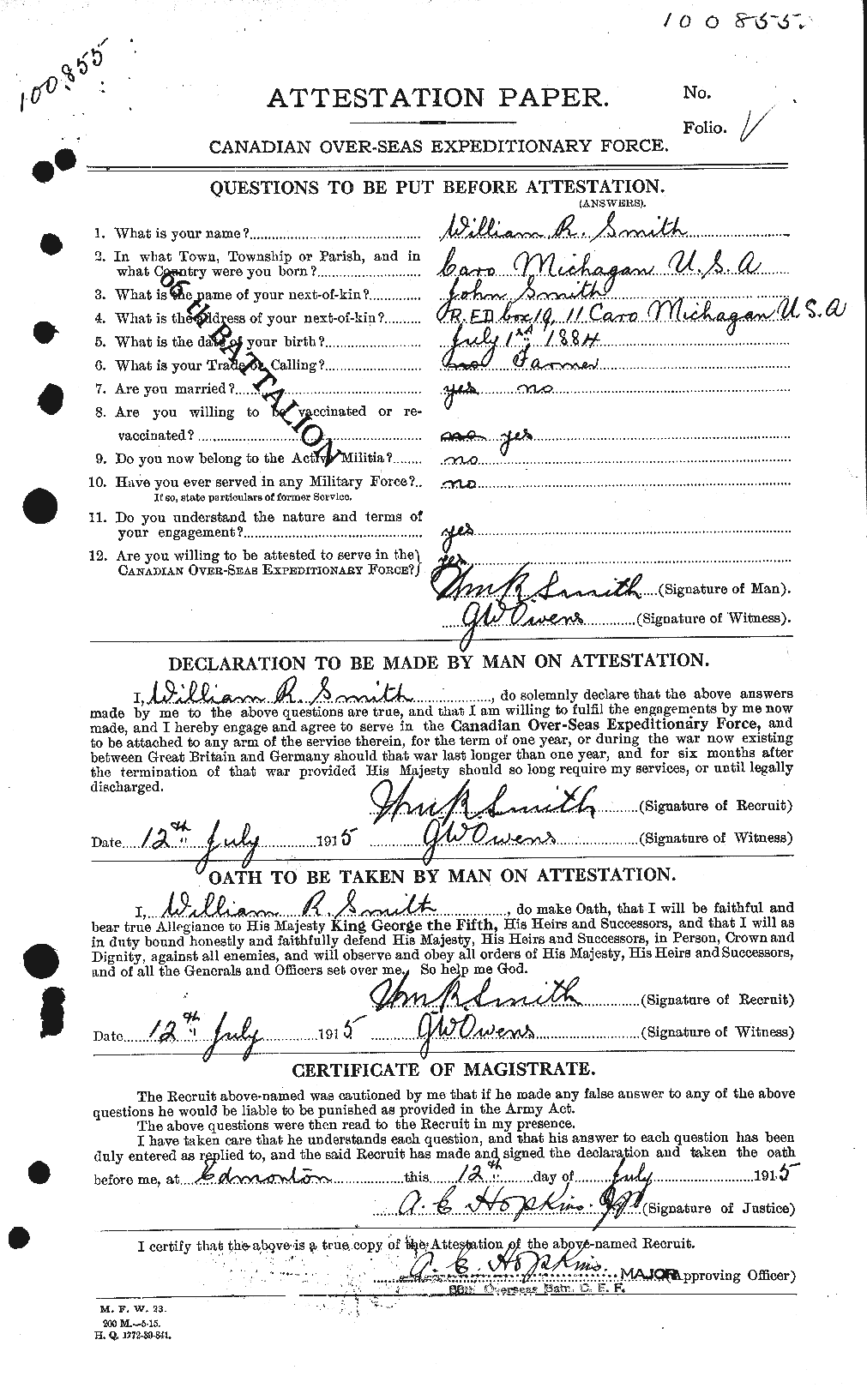 Personnel Records of the First World War - CEF 108012a