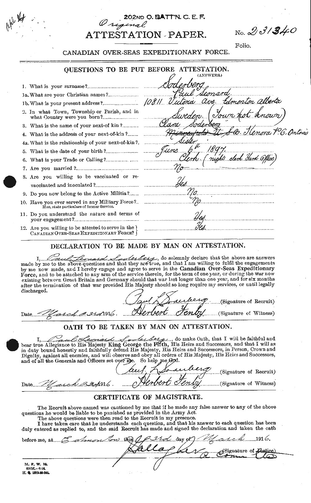 Personnel Records of the First World War - CEF 108339a