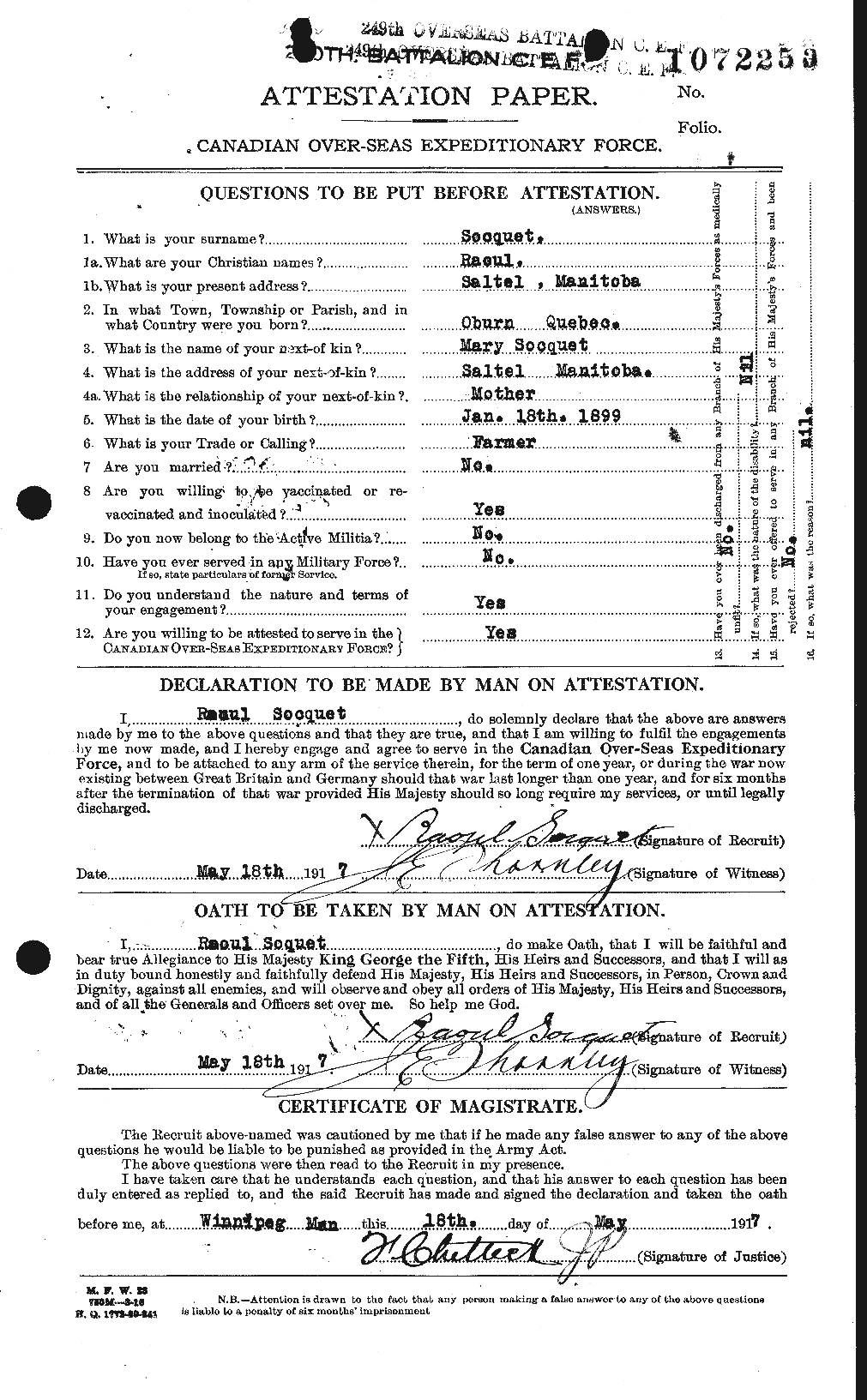 Personnel Records of the First World War - CEF 108603a