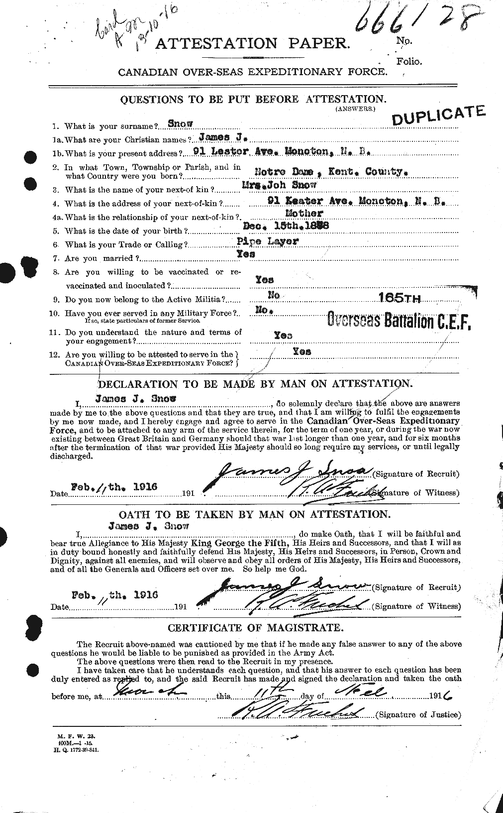 Dossiers du Personnel de la Première Guerre mondiale - CEC 108951a