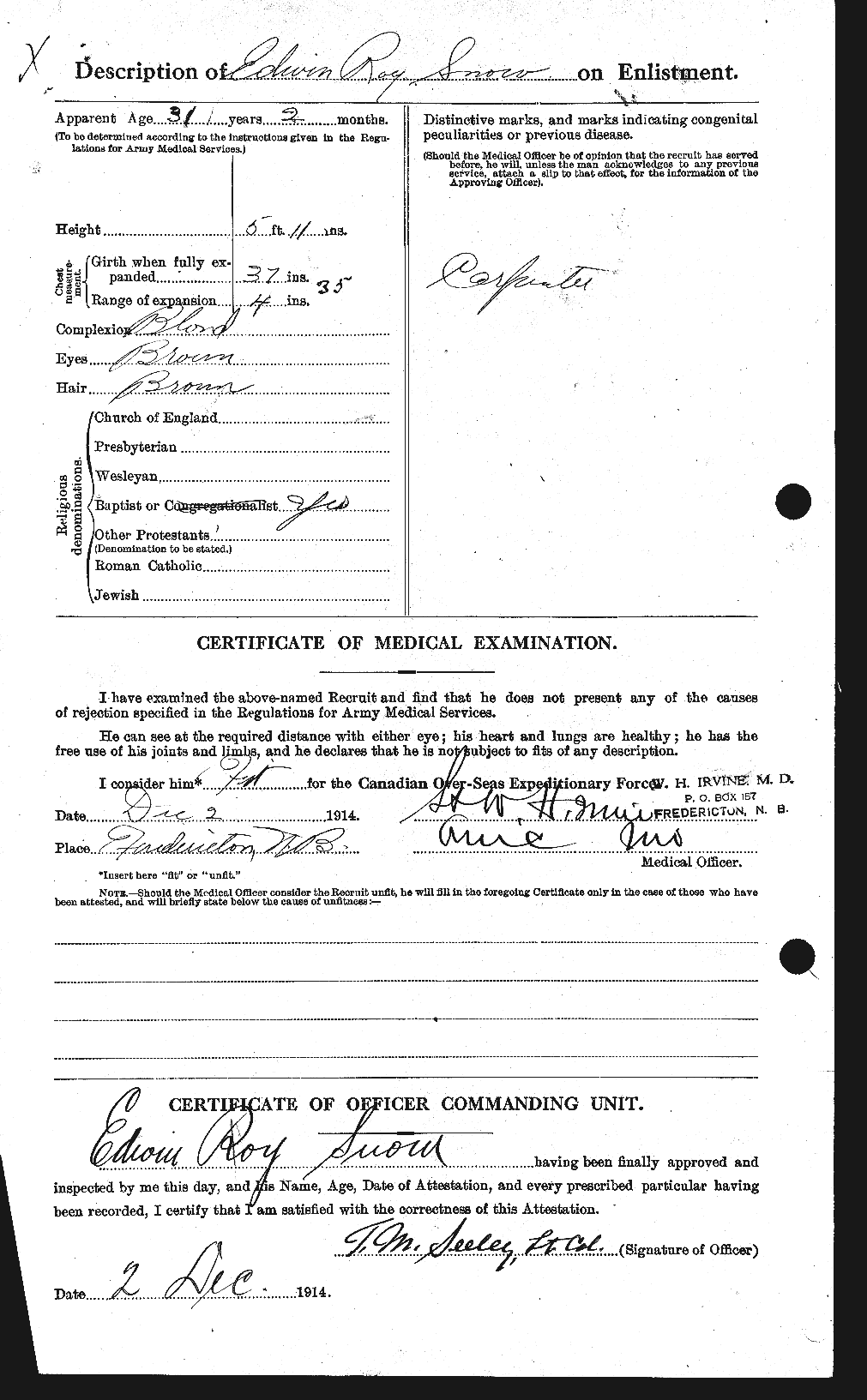Dossiers du Personnel de la Première Guerre mondiale - CEC 109095b