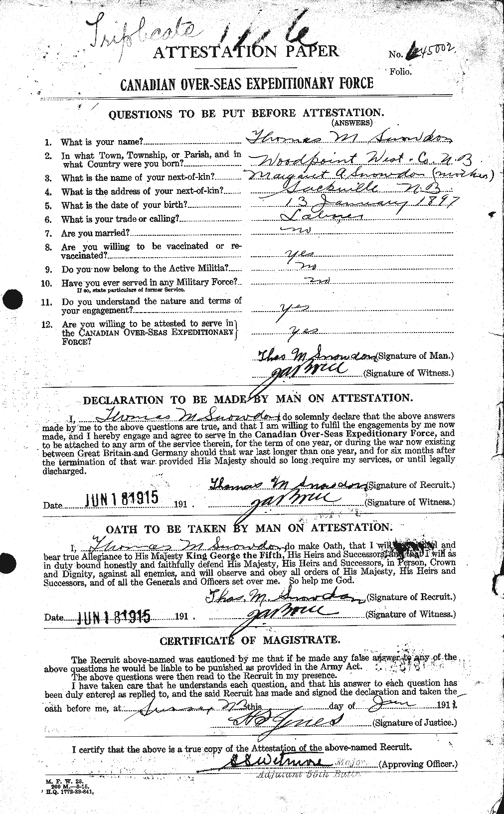 Personnel Records of the First World War - CEF 109340a