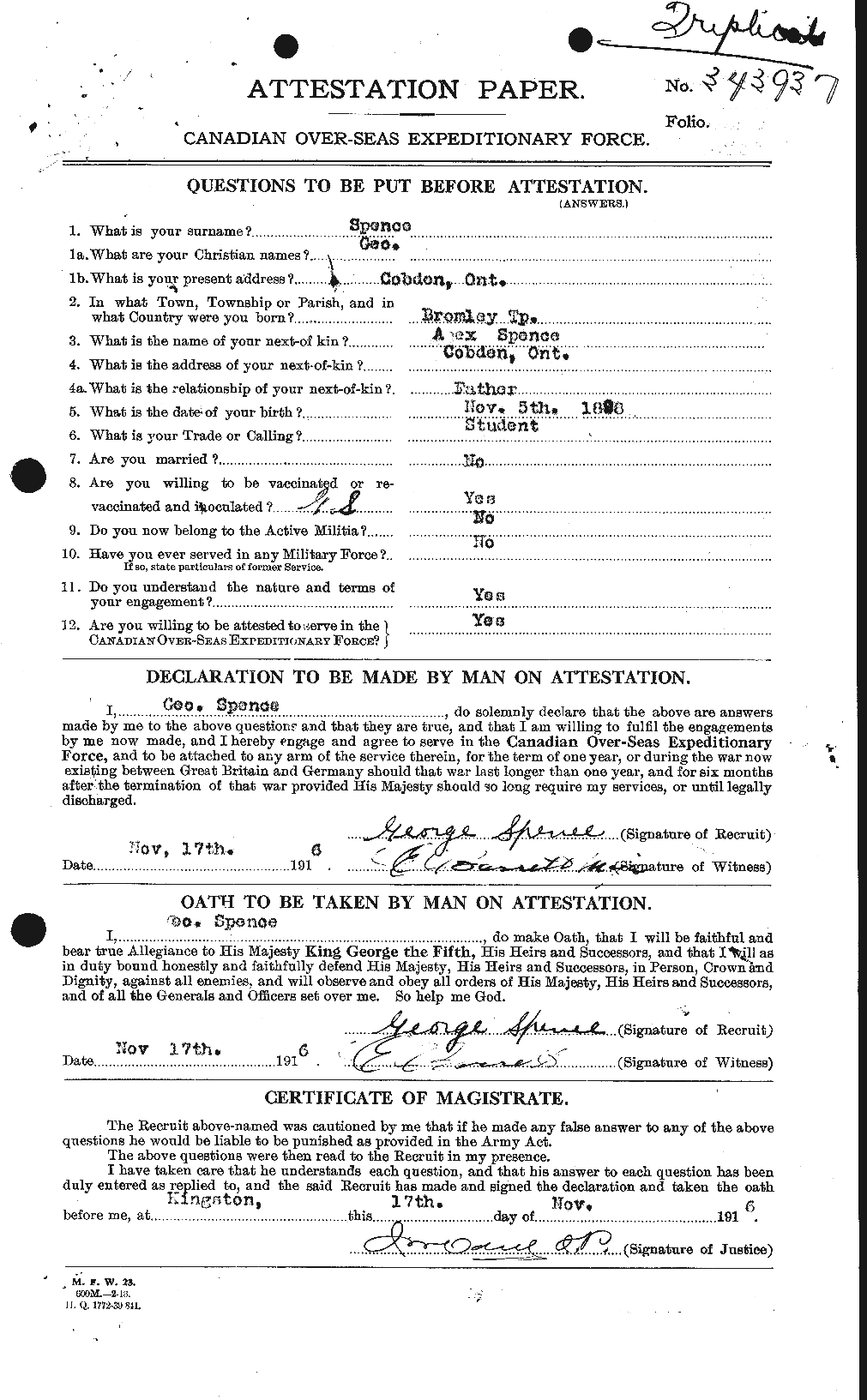 Personnel Records of the First World War - CEF 109524a