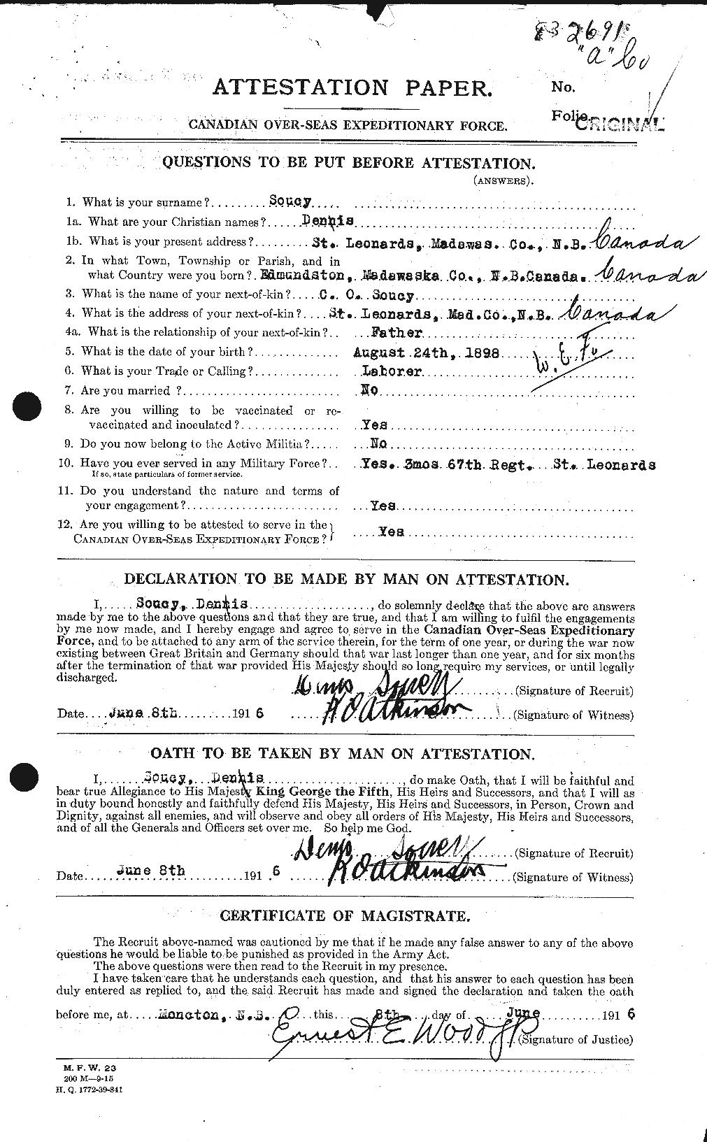 Personnel Records of the First World War - CEF 109572a