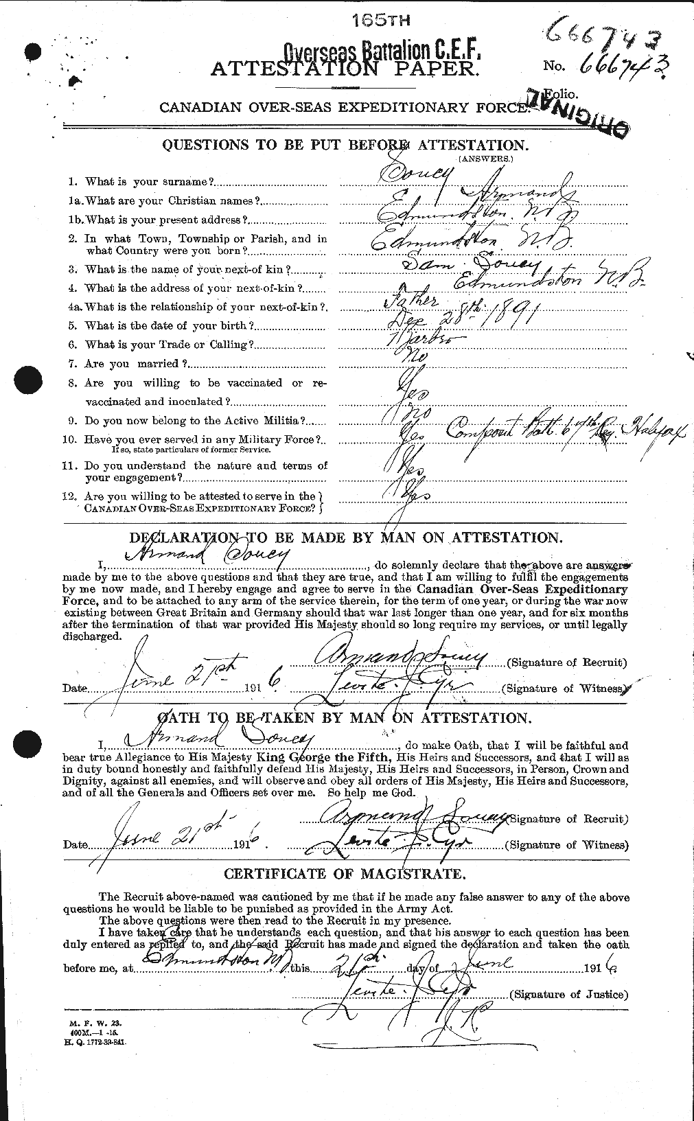 Dossiers du Personnel de la Première Guerre mondiale - CEC 109576a