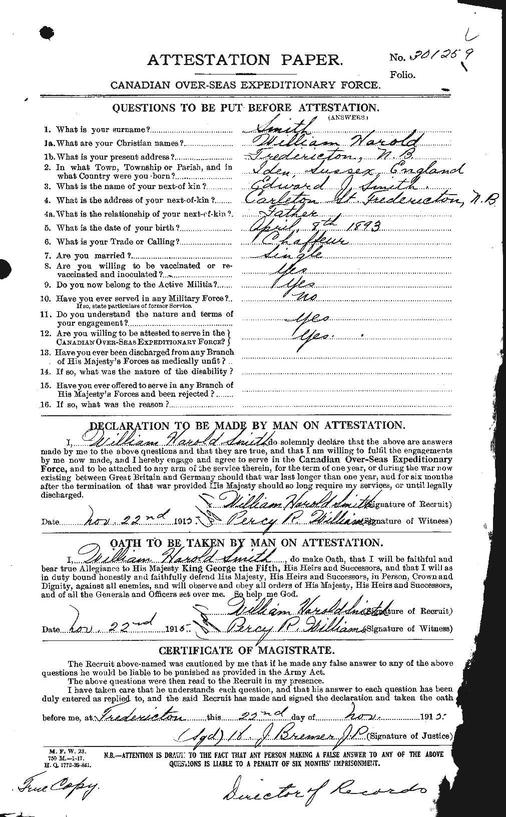 Personnel Records of the First World War - CEF 109624a