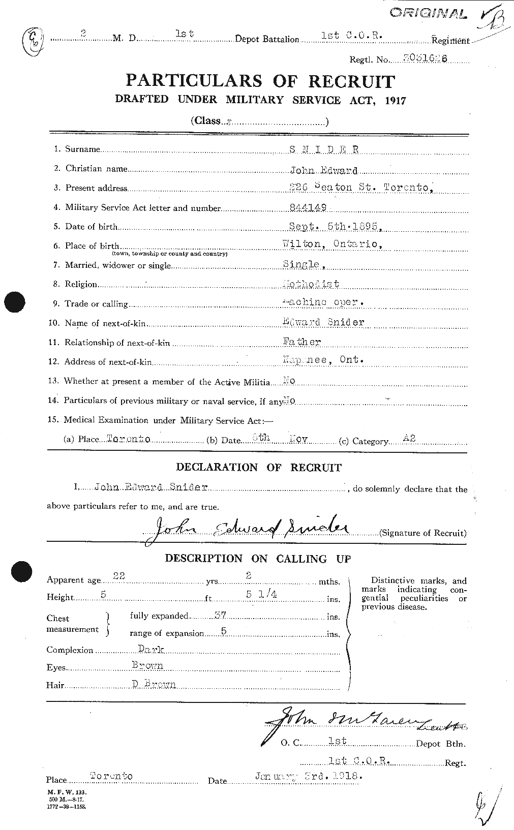 Dossiers du Personnel de la Première Guerre mondiale - CEC 110007a