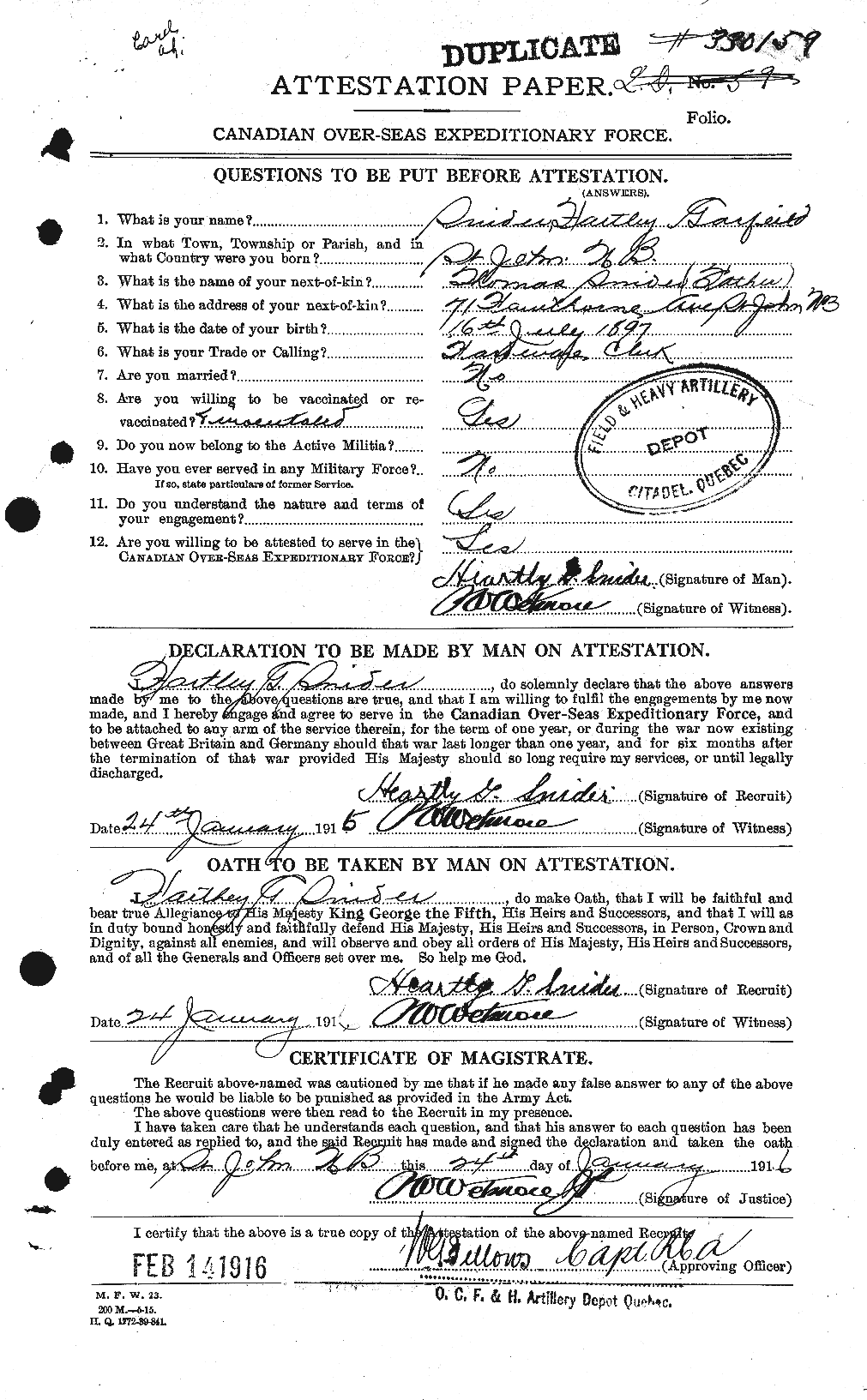 Personnel Records of the First World War - CEF 110027a