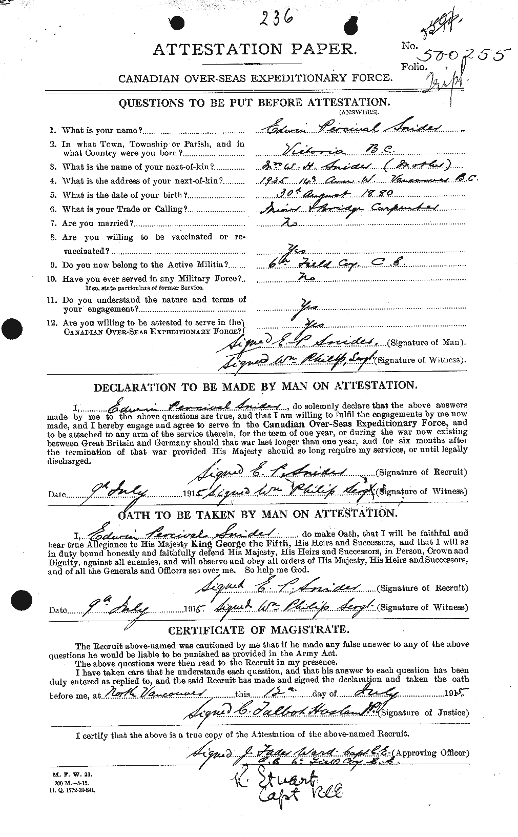Personnel Records of the First World War - CEF 110048a