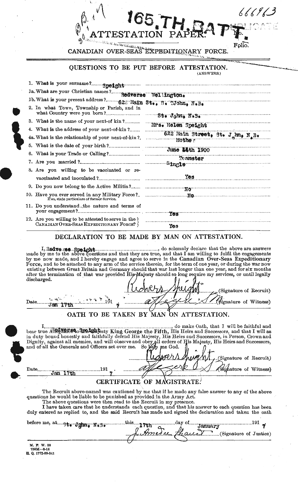 Dossiers du Personnel de la Première Guerre mondiale - CEC 110064a