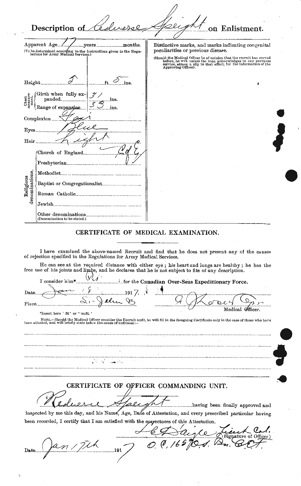 Dossiers du Personnel de la Première Guerre mondiale - CEC 110064b