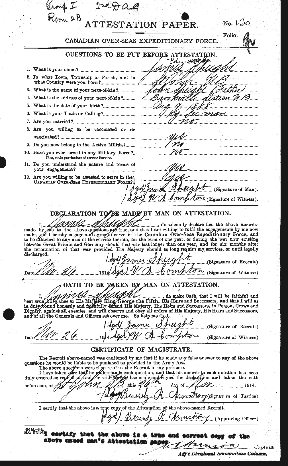 Dossiers du Personnel de la Première Guerre mondiale - CEC 110069a