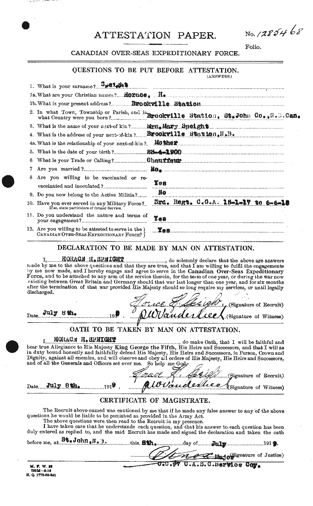 Personnel Records of the First World War - CEF 110071a