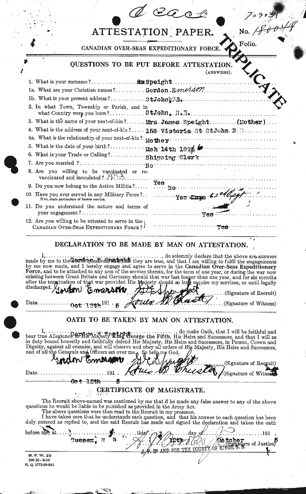 Personnel Records of the First World War - CEF 110074a