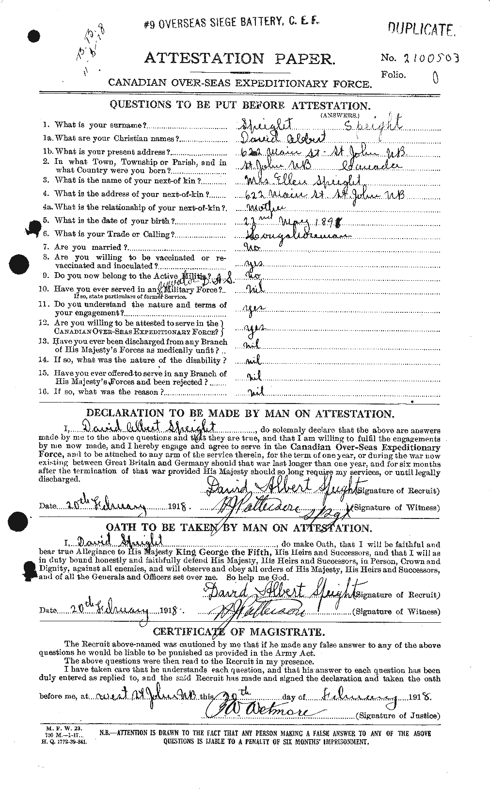 Personnel Records of the First World War - CEF 110078a