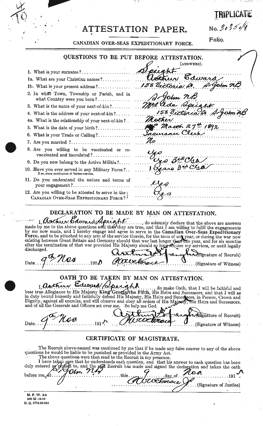Personnel Records of the First World War - CEF 110083a