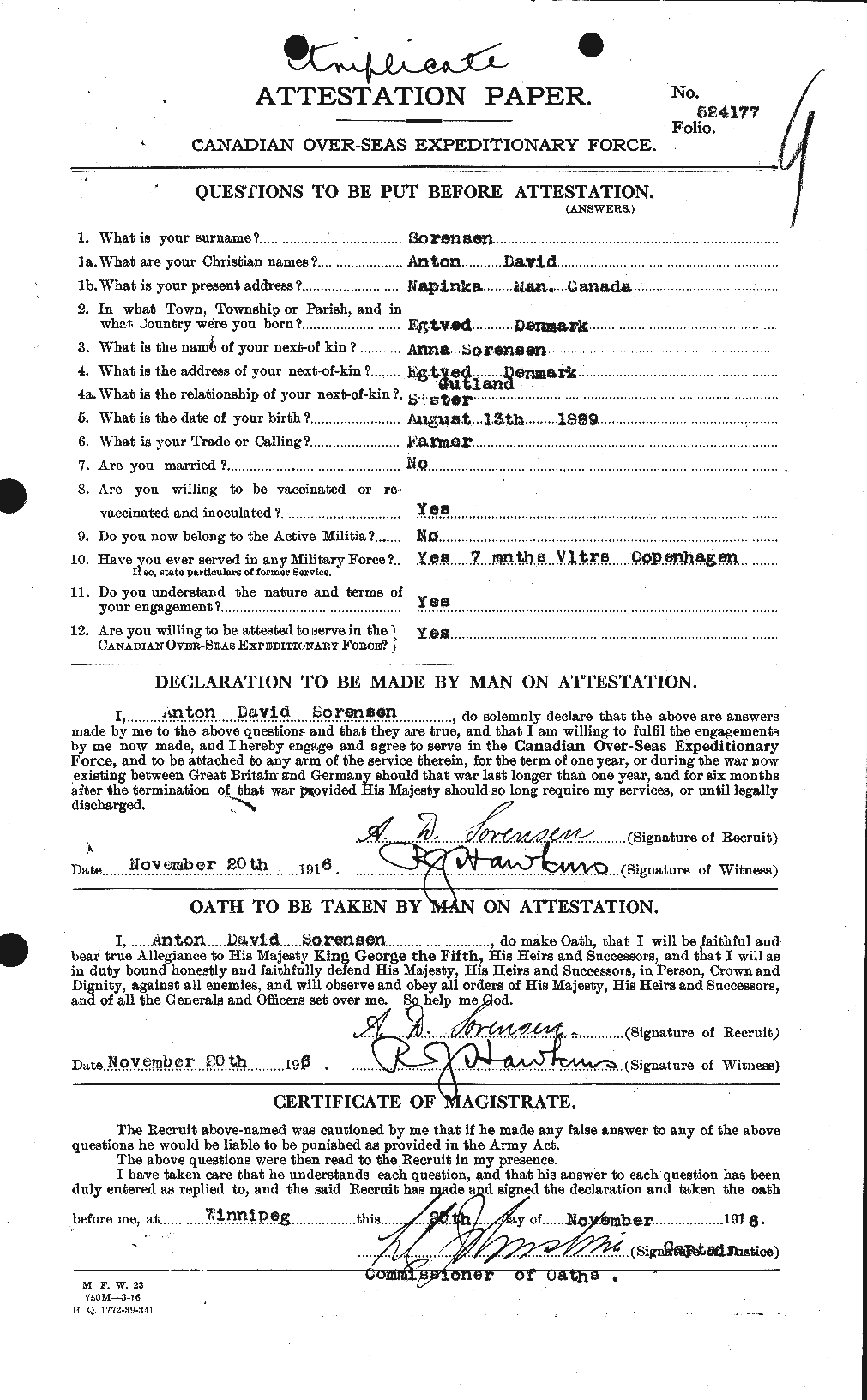 Dossiers du Personnel de la Première Guerre mondiale - CEC 110167a