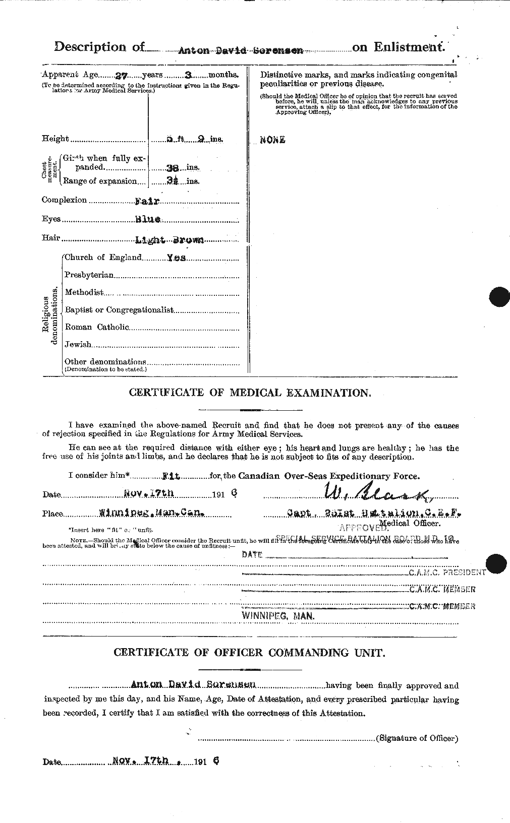 Dossiers du Personnel de la Première Guerre mondiale - CEC 110168b