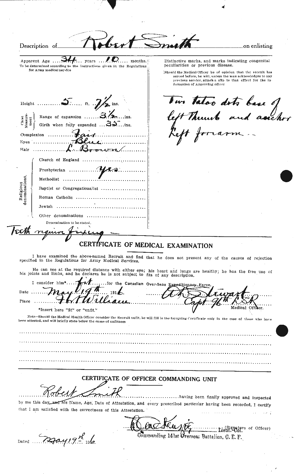 Dossiers du Personnel de la Première Guerre mondiale - CEC 110252b