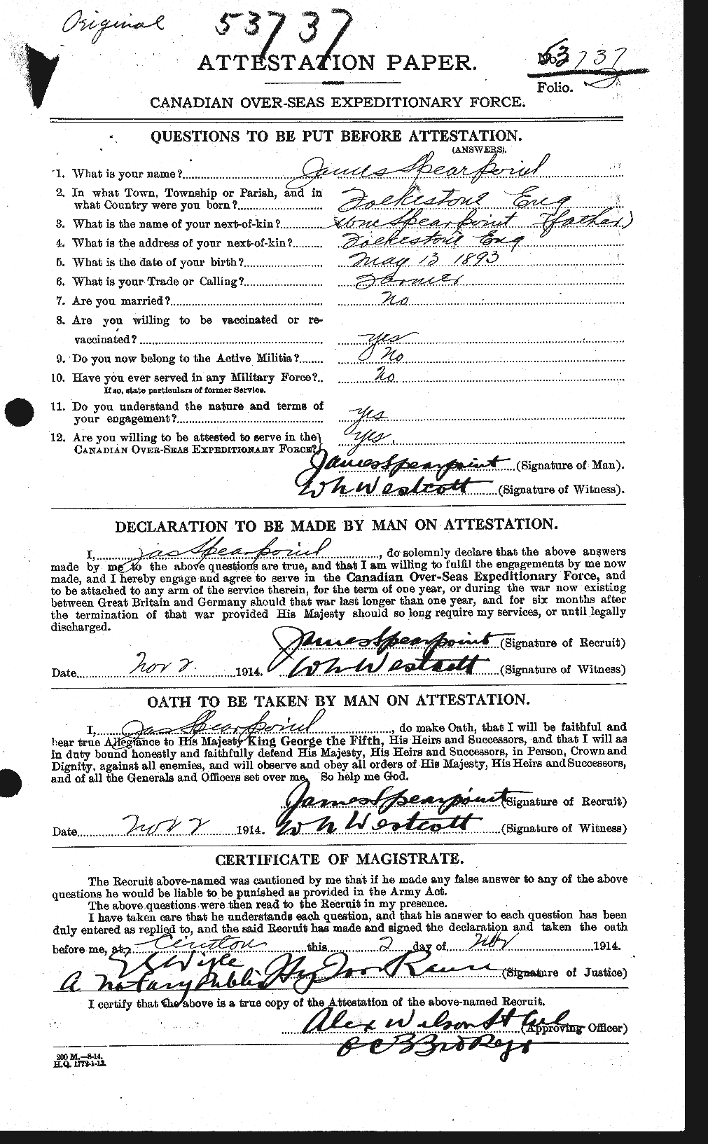 Personnel Records of the First World War - CEF 110665a