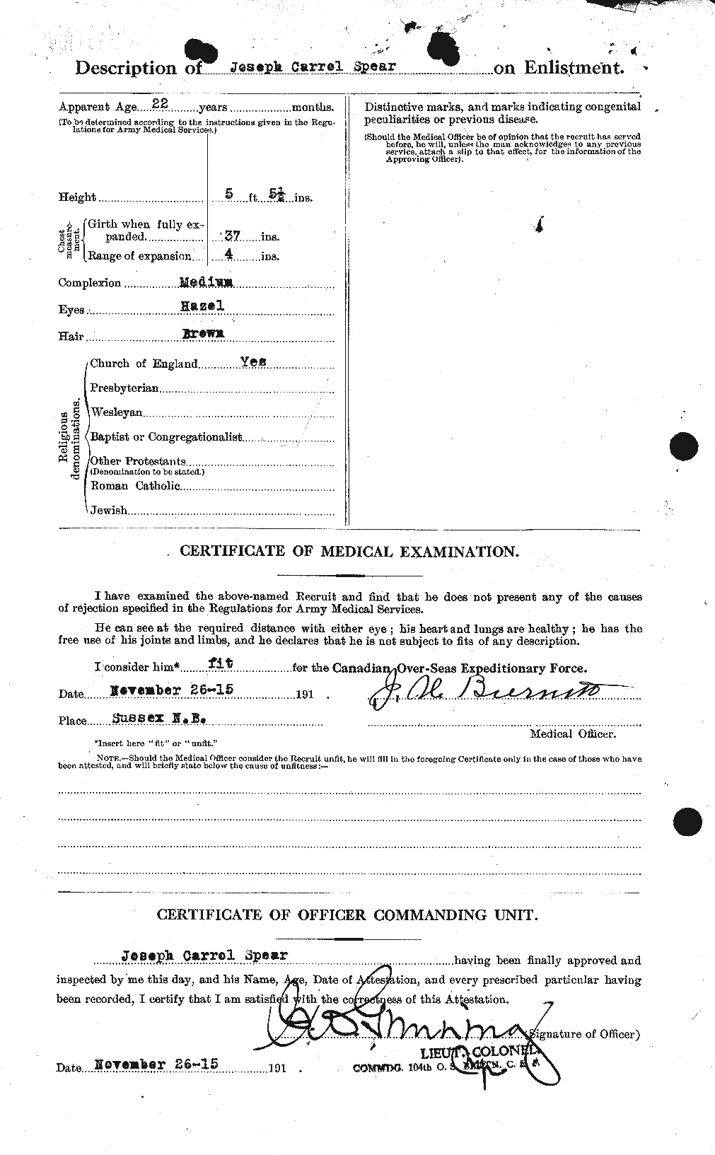 Dossiers du Personnel de la Première Guerre mondiale - CEC 110833b