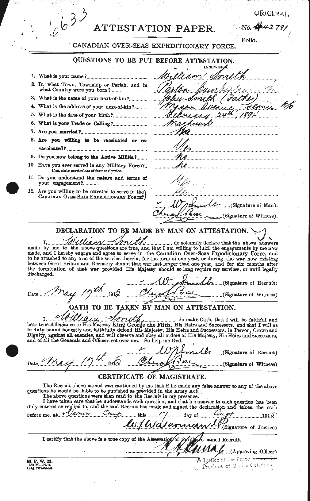 Personnel Records of the First World War - CEF 110898a