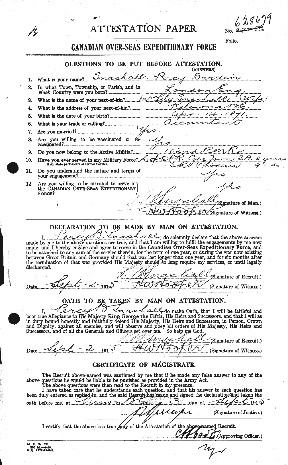 Personnel Records of the First World War - CEF 111183a