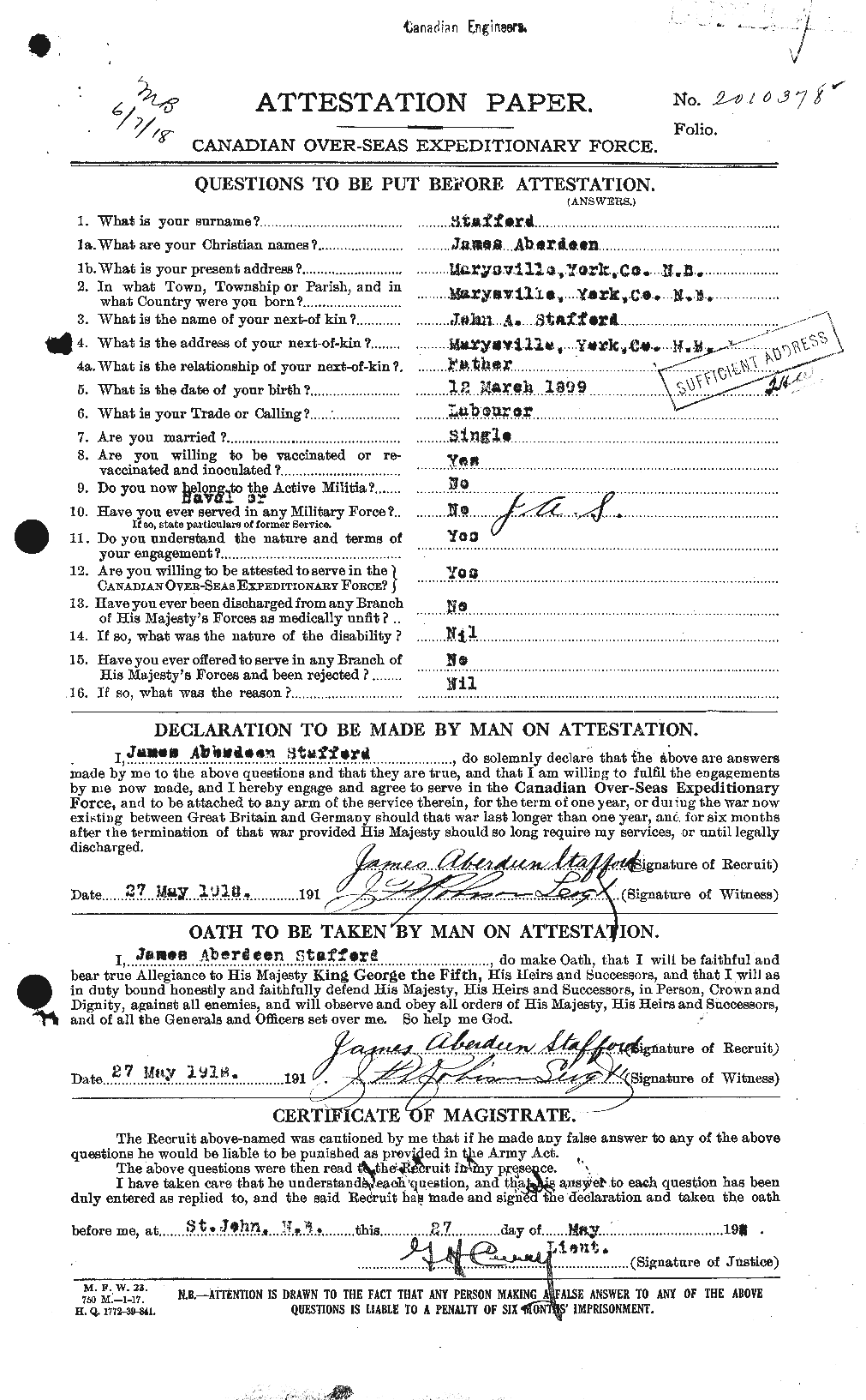 Personnel Records of the First World War - CEF 113266a