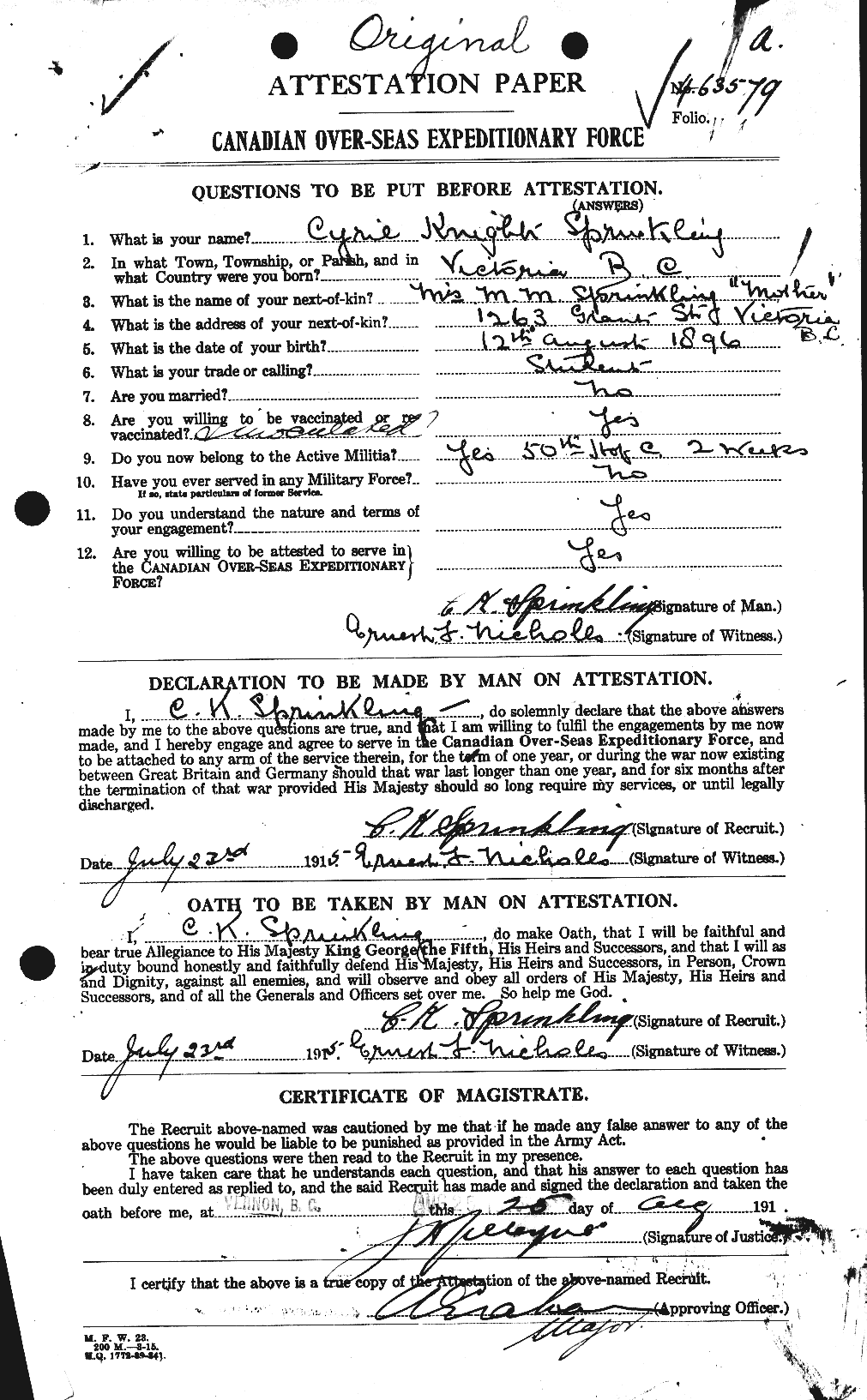 Personnel Records of the First World War - CEF 113846a