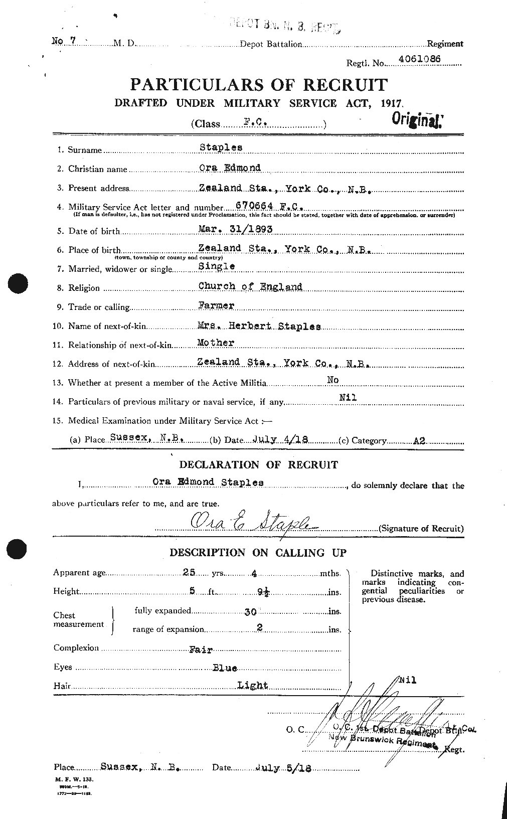 Dossiers du Personnel de la Première Guerre mondiale - CEC 114141a