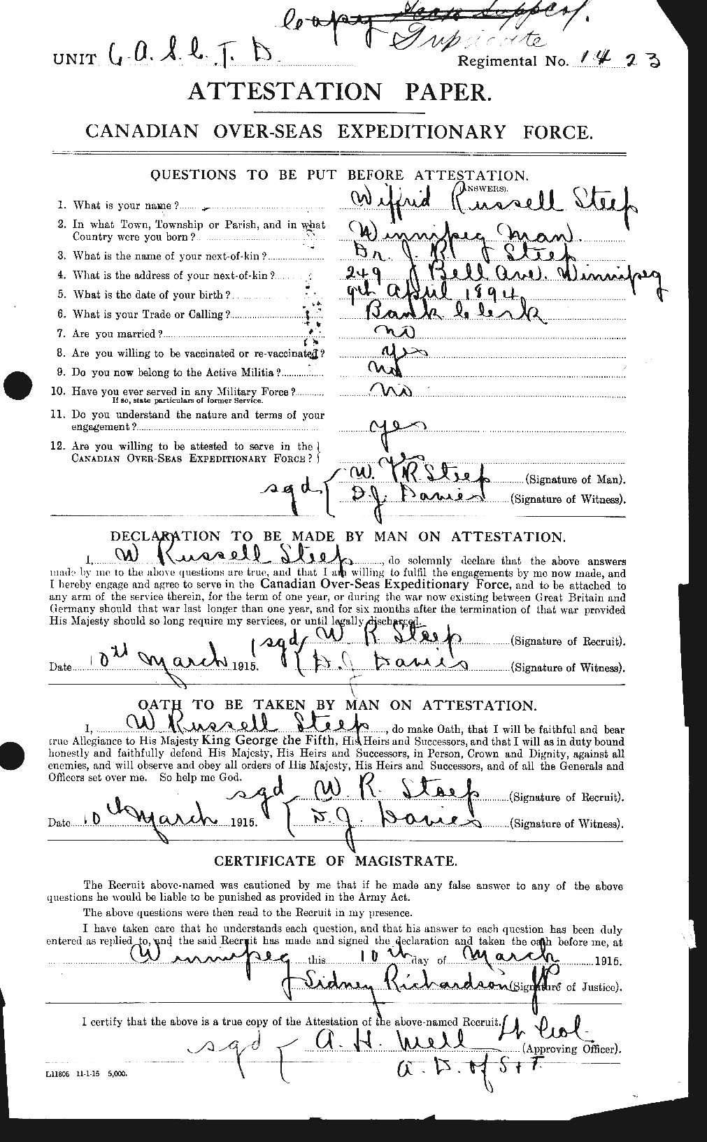 Personnel Records of the First World War - CEF 114798a