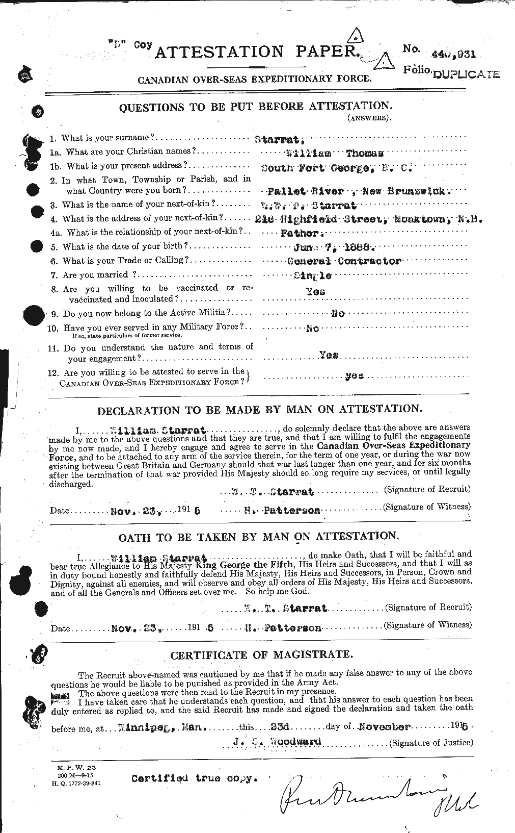 Personnel Records of the First World War - CEF 116419a
