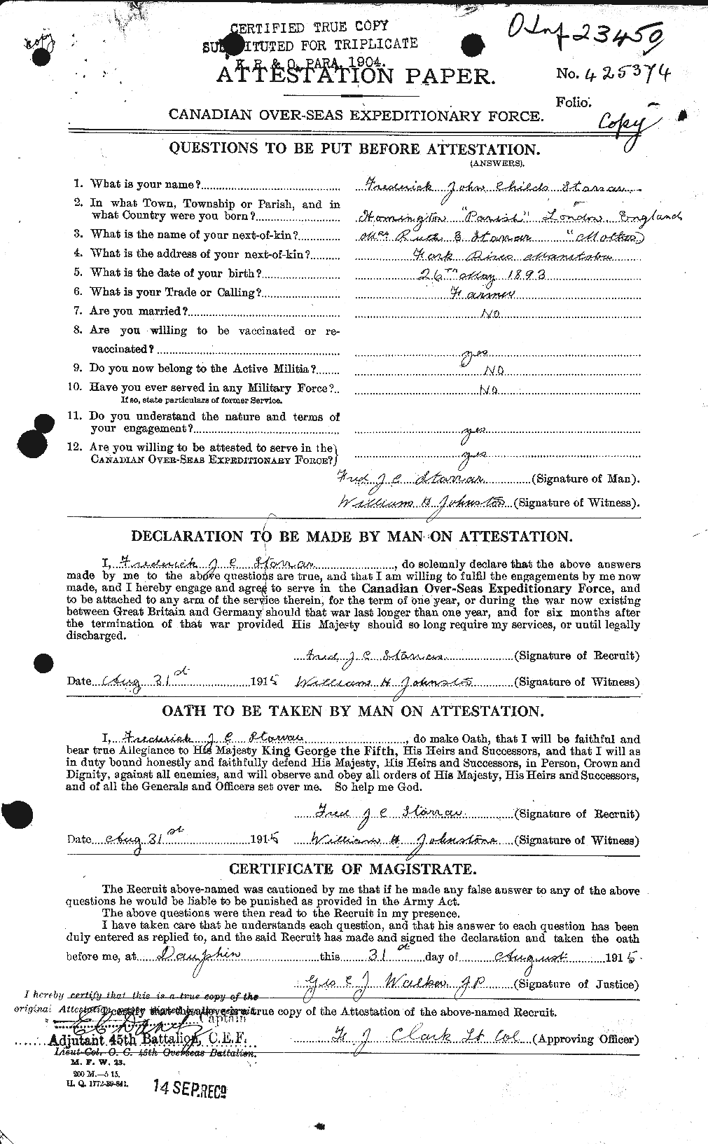 Personnel Records of the First World War - CEF 116420a
