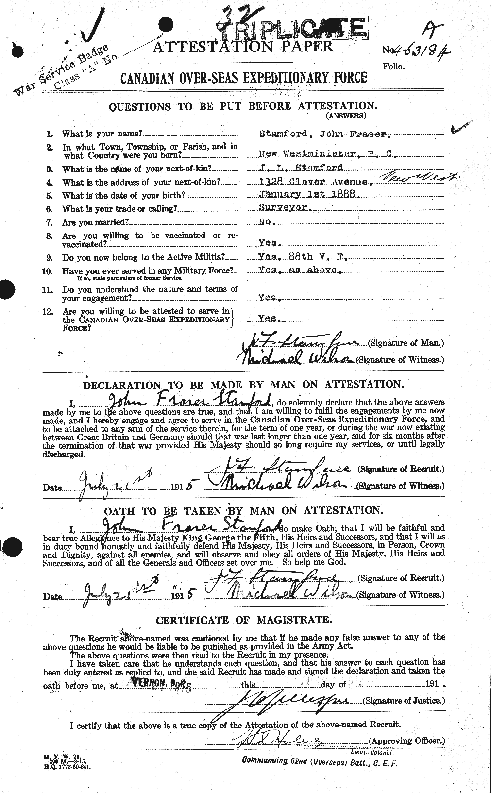 Dossiers du Personnel de la Première Guerre mondiale - CEC 116502a