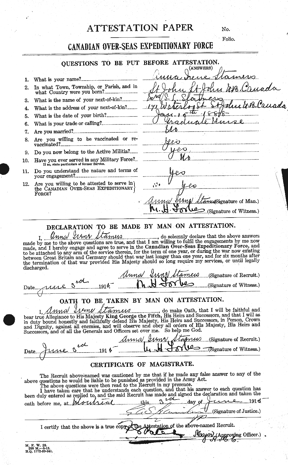 Dossiers du Personnel de la Première Guerre mondiale - CEC 116507a