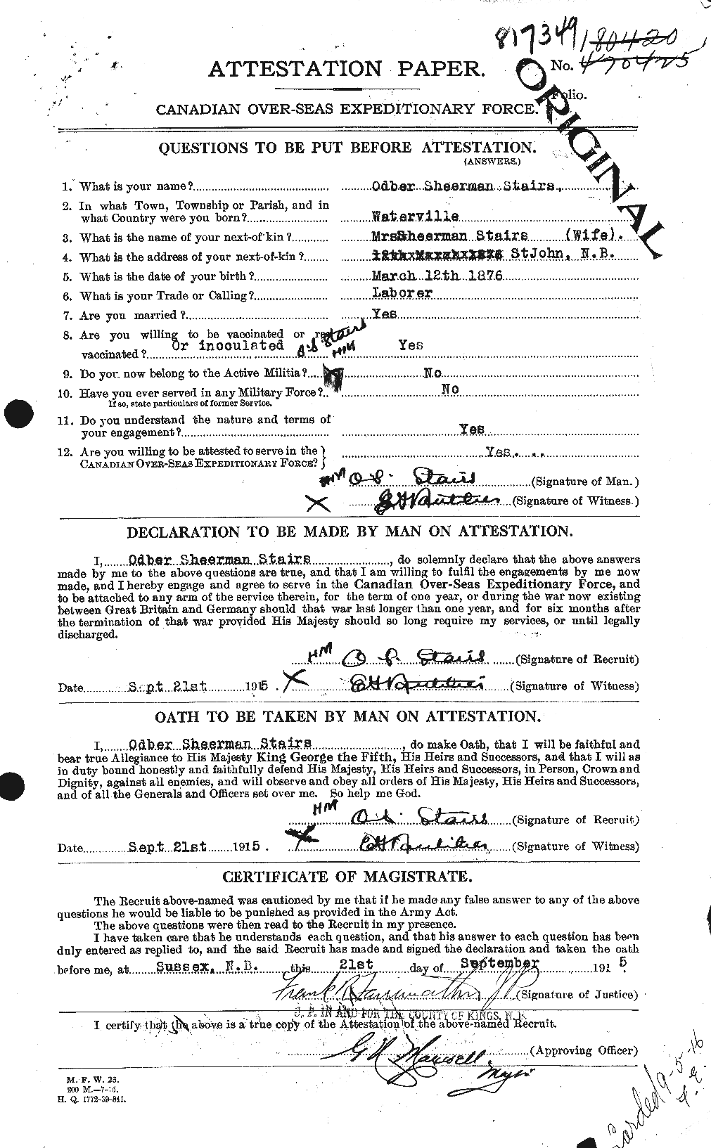 Dossiers du Personnel de la Première Guerre mondiale - CEC 116687a