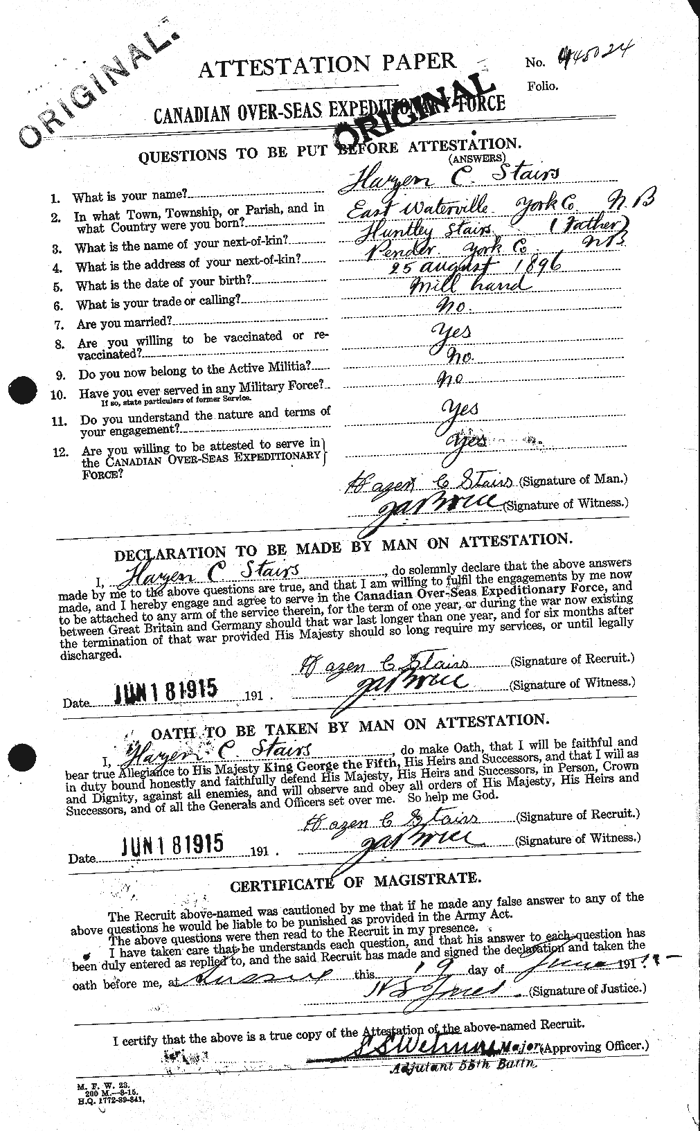 Dossiers du Personnel de la Première Guerre mondiale - CEC 116805a