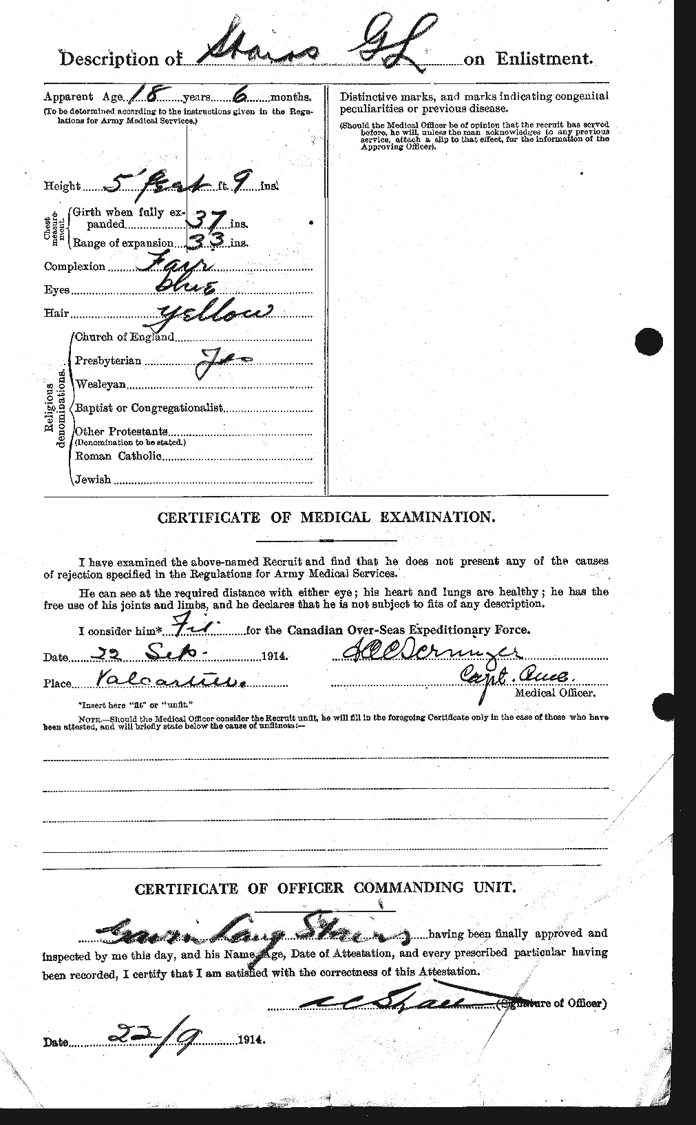 Dossiers du Personnel de la Première Guerre mondiale - CEC 116814b