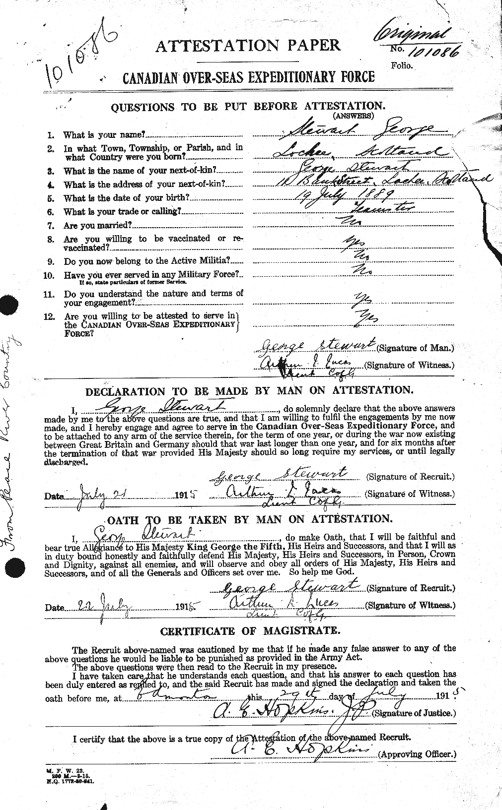 Dossiers du Personnel de la Première Guerre mondiale - CEC 117535a