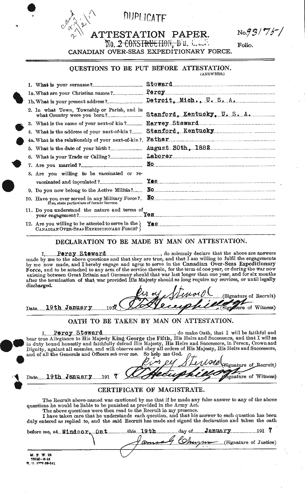 Dossiers du Personnel de la Première Guerre mondiale - CEC 118724a