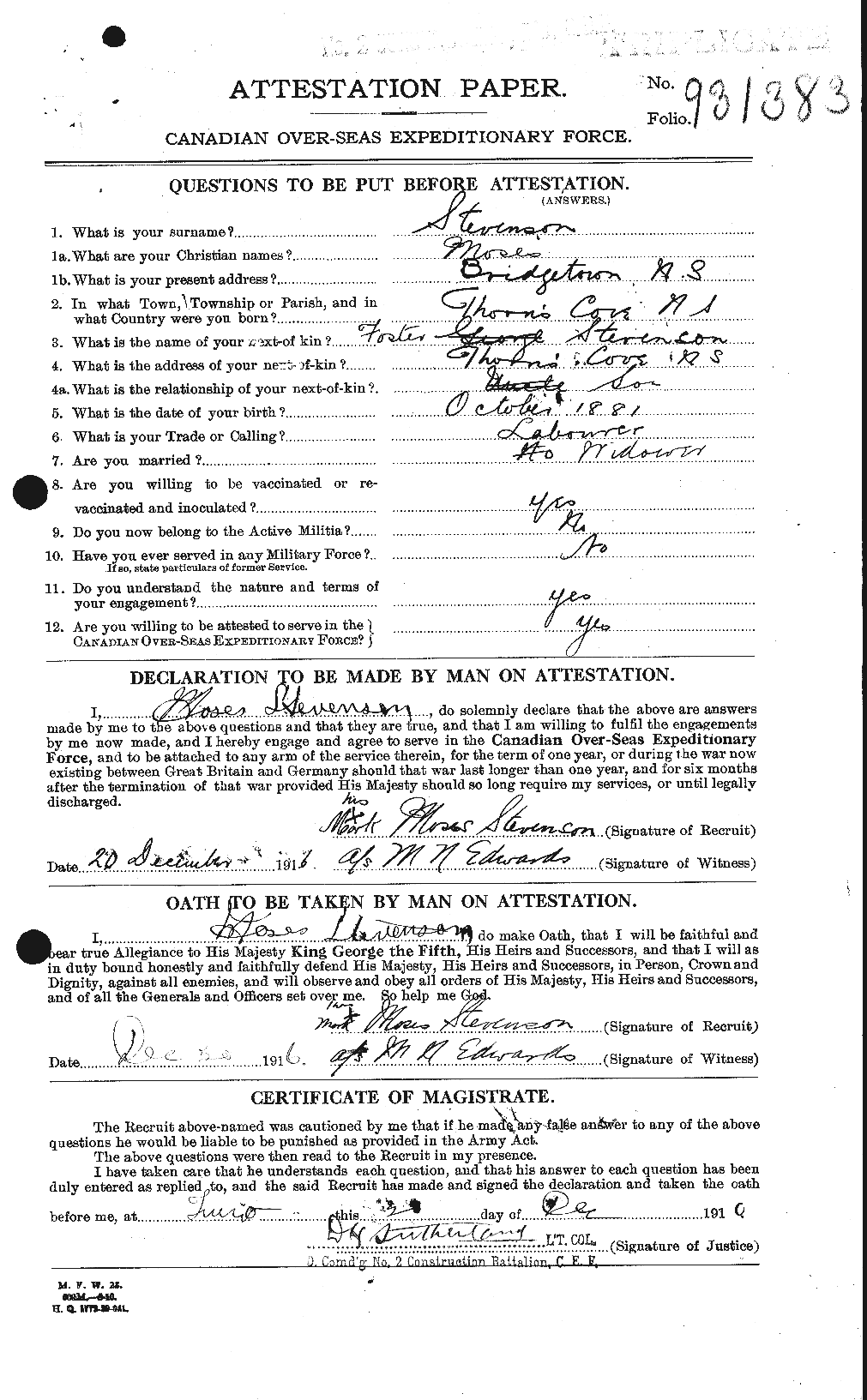 Dossiers du Personnel de la Première Guerre mondiale - CEC 118918a
